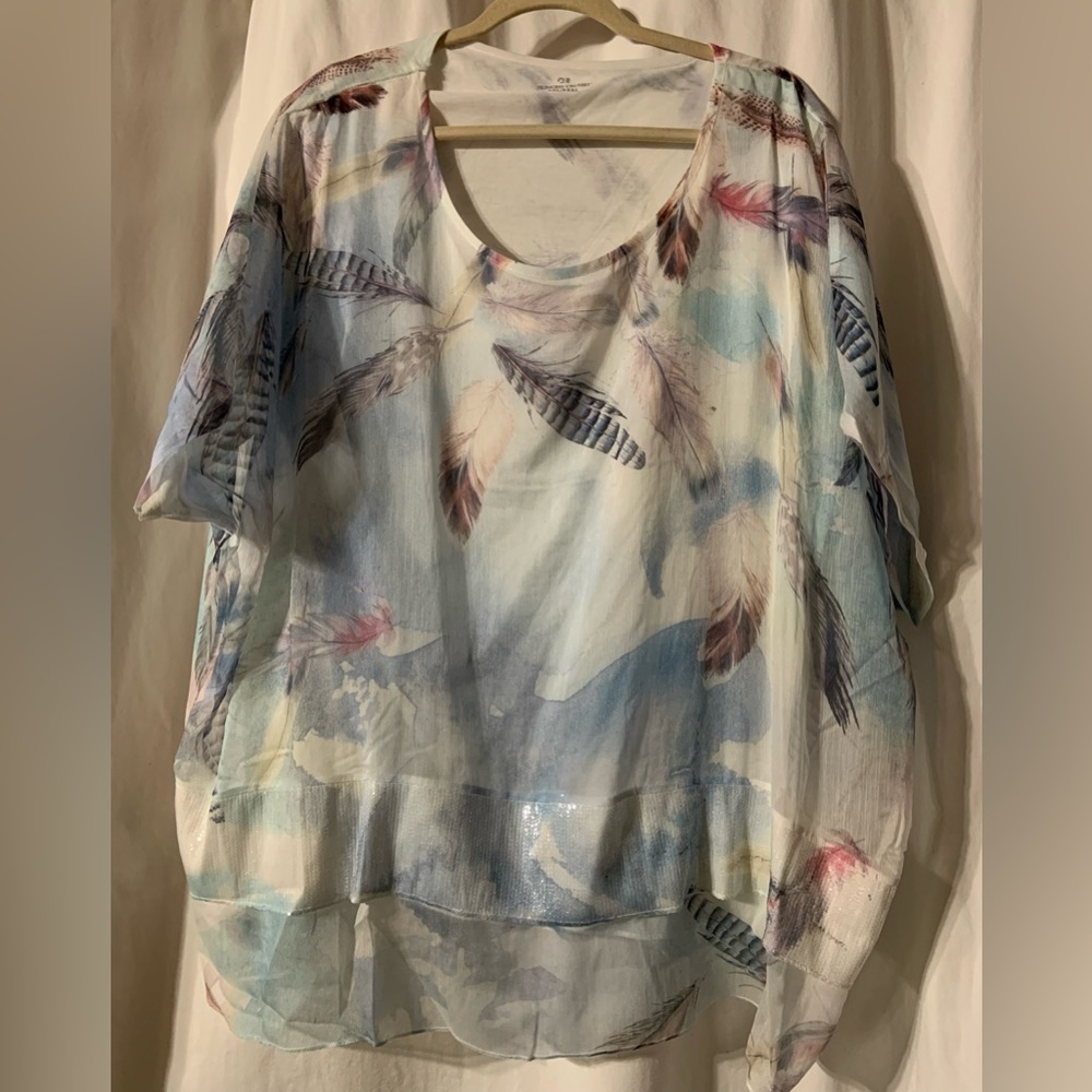 Princess Cruises Flowy Feather print boho top XXL
